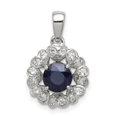 Sterling Silver Rhodium Plated White Topaz & Sapphire Pendant